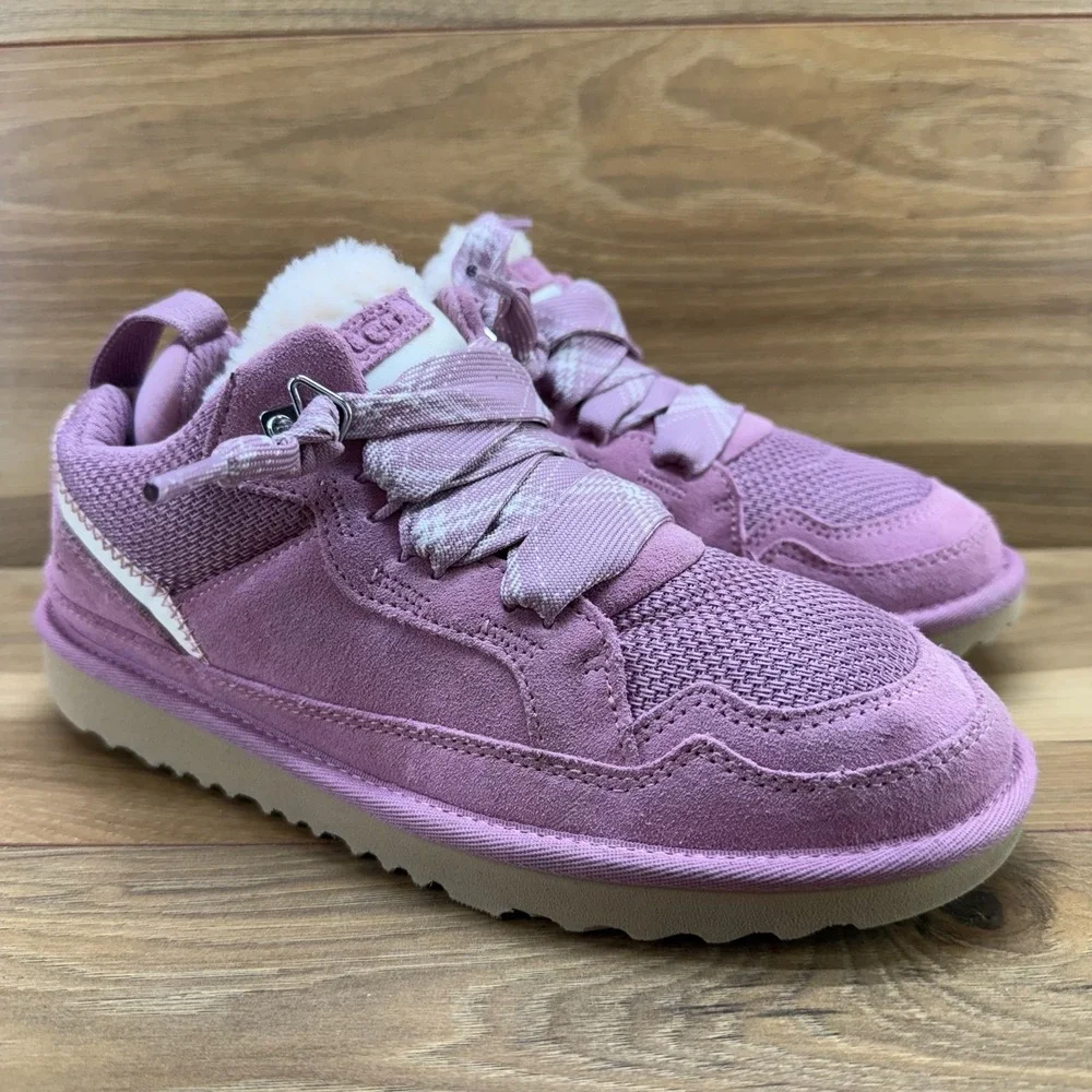 UGG Lowmel Sneakers Youth Big Girls Size 6 Pink Suede Sherpa Y2K Streetwear